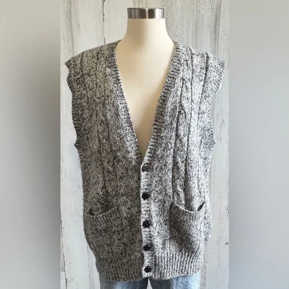 Vintage Cable Knit Sweater Vest large staple classic grandpa preppy wool blend - Picture 7 of 7
